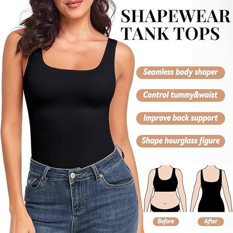 여성용 심리스 스퀘어넥 압박 셰이프웨어 탱크탑, 일상복 - Shapewear Bodysuit Firm 리뷰 및 가격